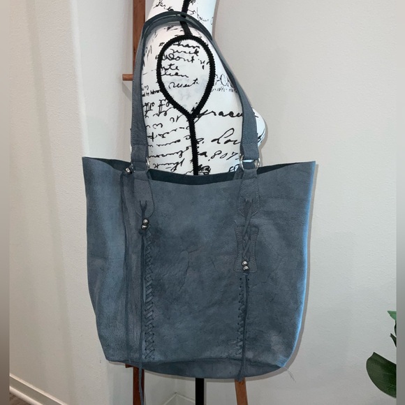 Elegant Leather Blue Tote Bag